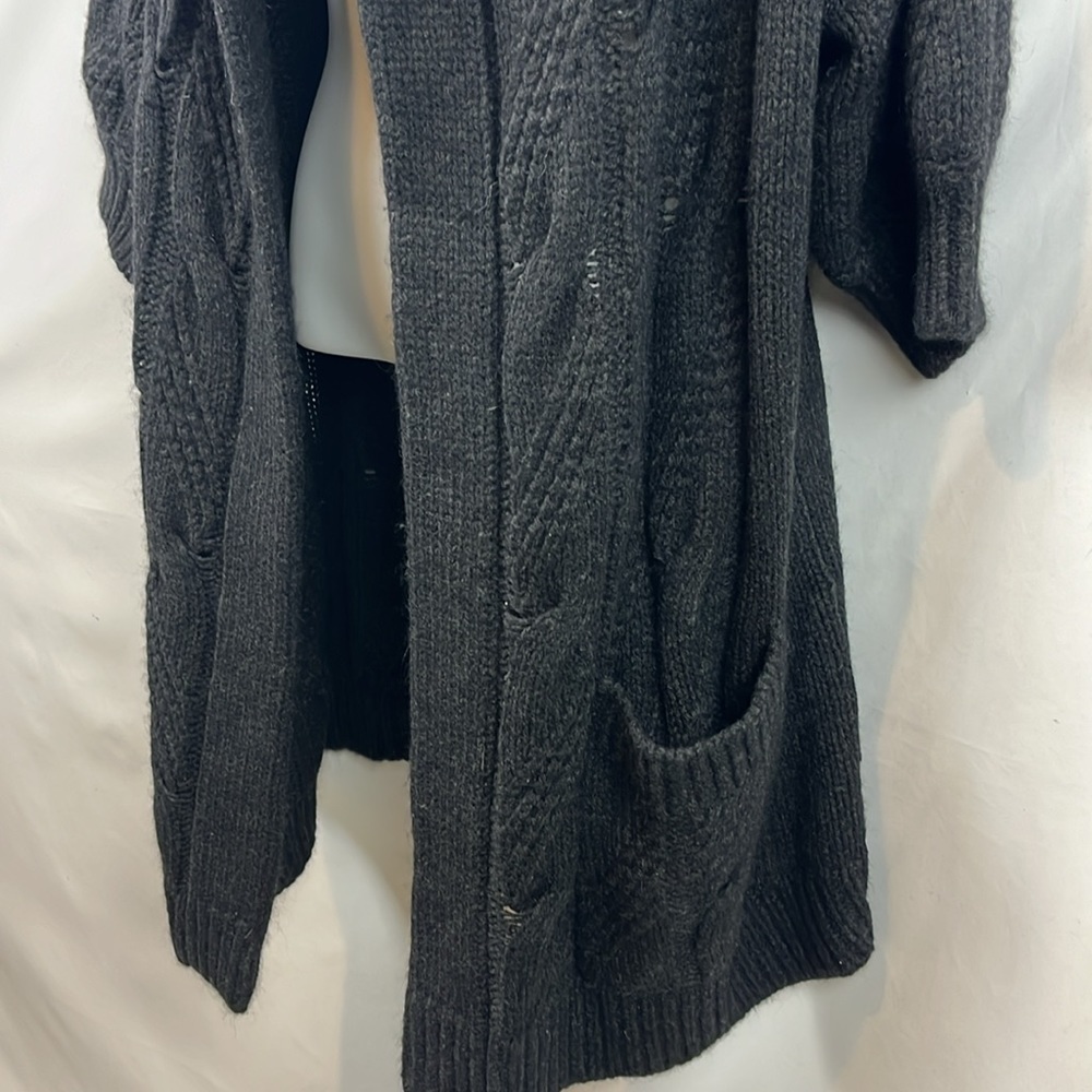 Vince Alpaca Wool Blend Dark Gray Open Long Cardigan Sweater with Hoodie Size L - Picture 7 of 11